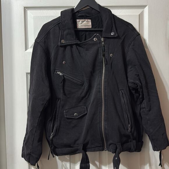 Free People Moto Jacket Rebel Rebel Black Knit Large New - Picture 11 of 12